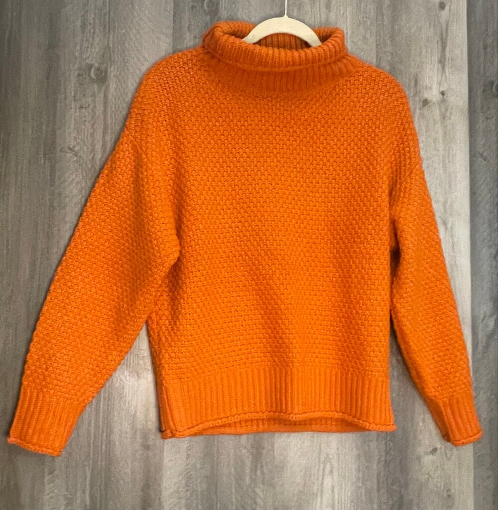 ZESICA Womens Small Orange Chunky Knit Turtleneck Sweater Oversized Fall Cozy